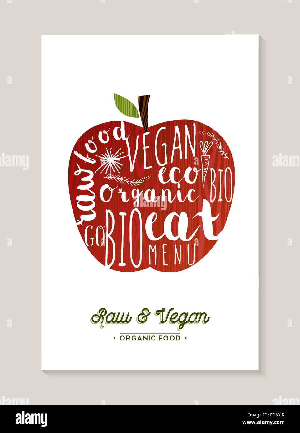 Bio rote Apfel Retro-Illustration Konzeption mit veganen und vegetarischen Speisen unter dem Motto Texte. EPS10 Vektor. Stock Vektor