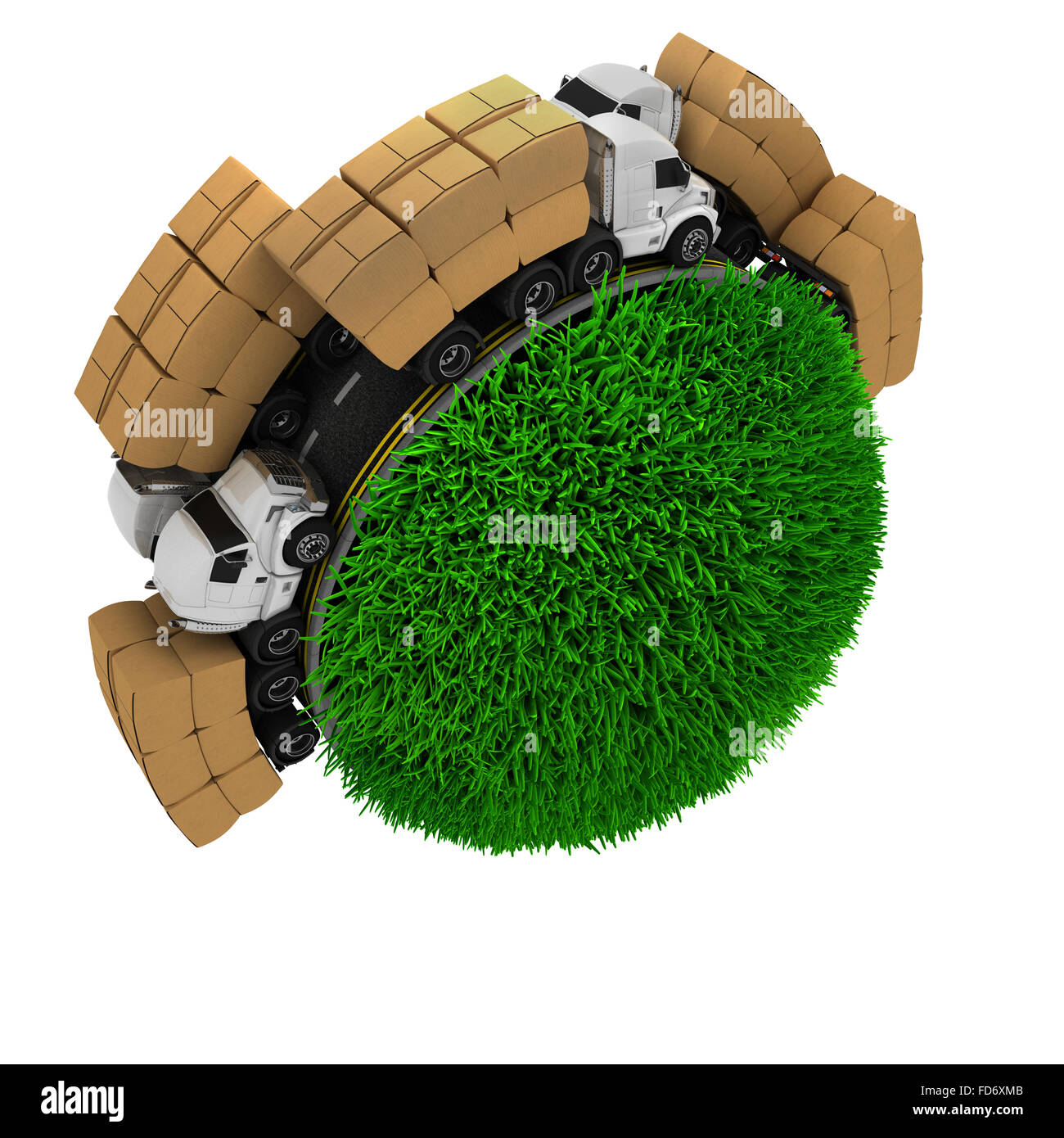 3D Rendern der Straße einen grasbewachsenen weltweit Stockfoto