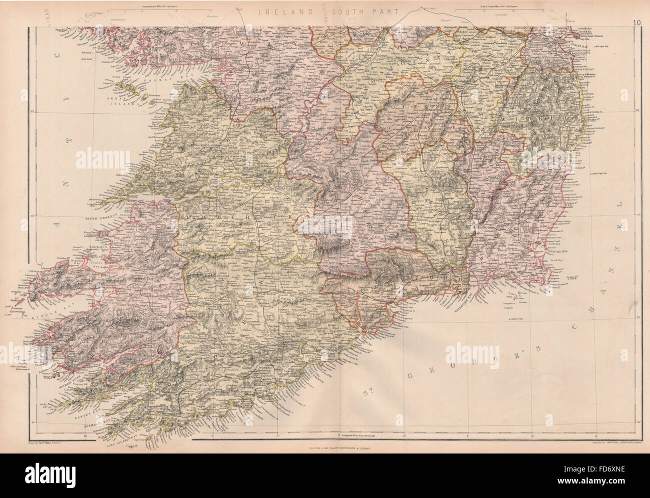 Irland Süd: Munster & c. Grafschaften & Eisenbahnen. BLACKIE, 1882 Antike Landkarte Stockfoto