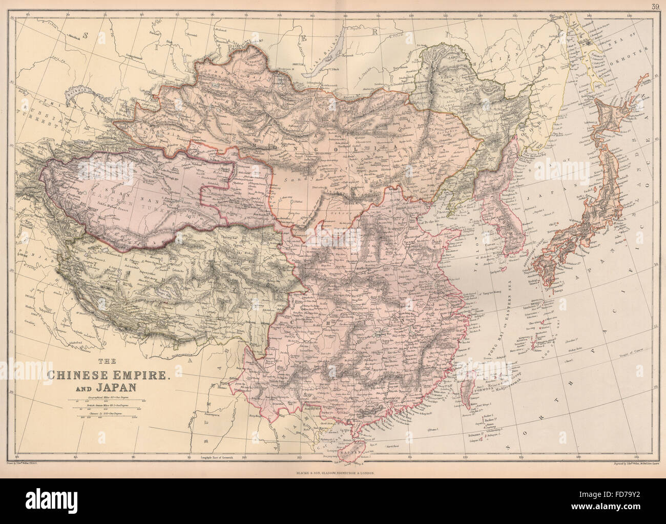 Ostasien: Kaiserreich China & Japan. In chinesischen Li BLACKIE, 1882 alte Karte skalieren Stockfoto