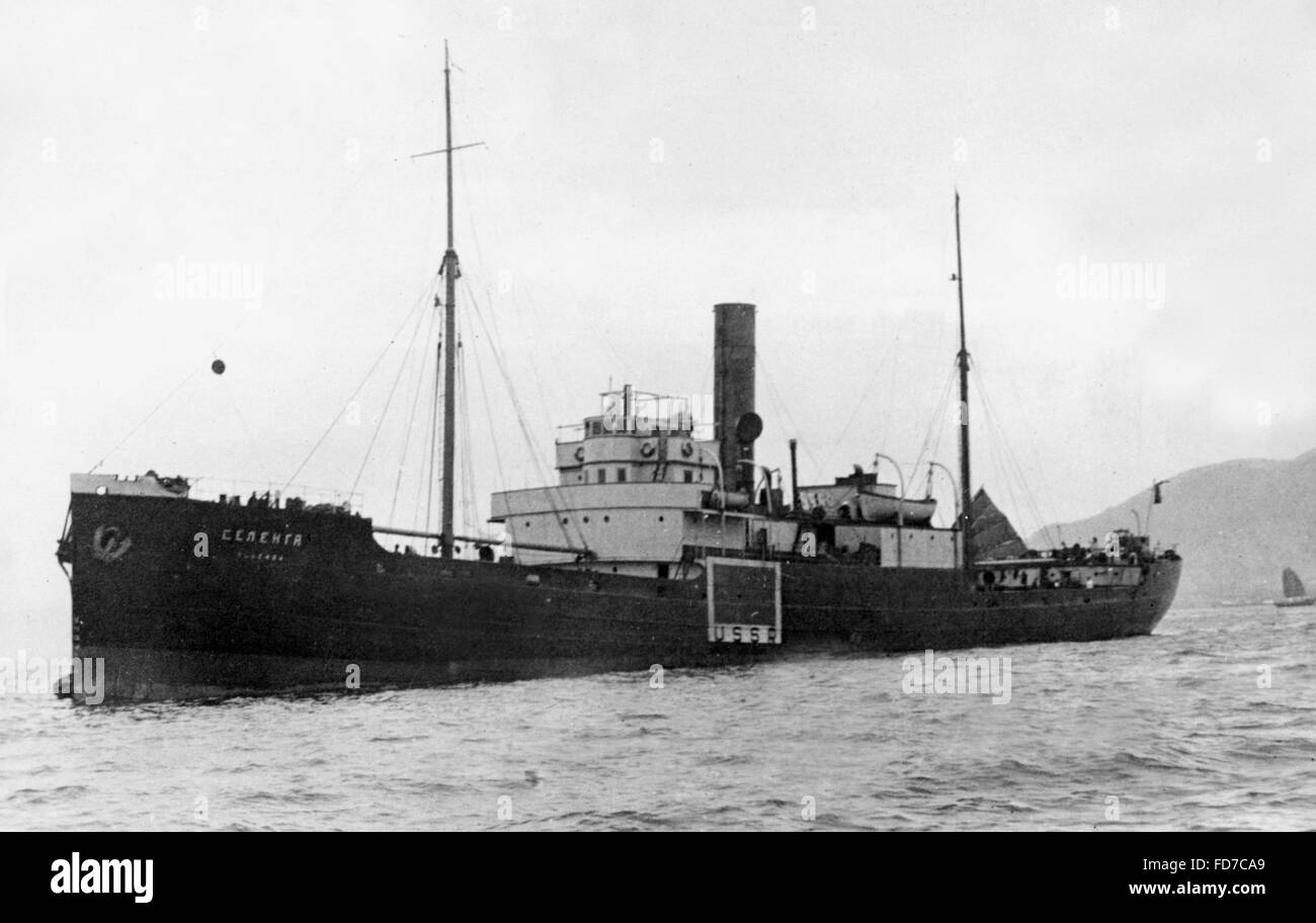 Der russische Frachter Selenga in Hong Kong, 1940 Stockfoto