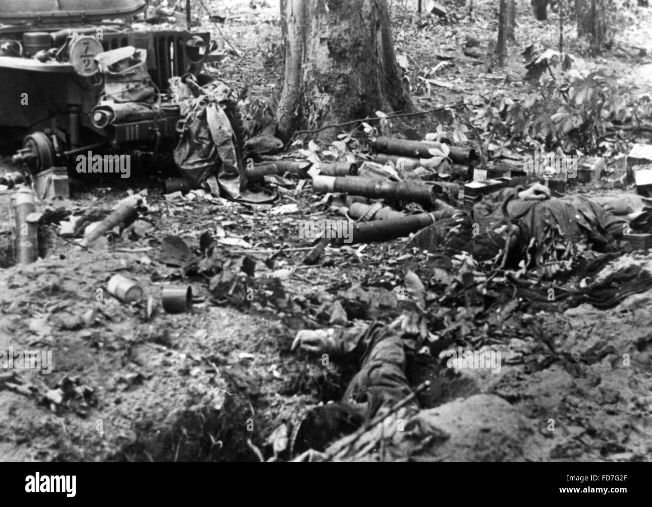 Britische Panzerabwehr Position in Holland, zerstört 1944 Stockfoto