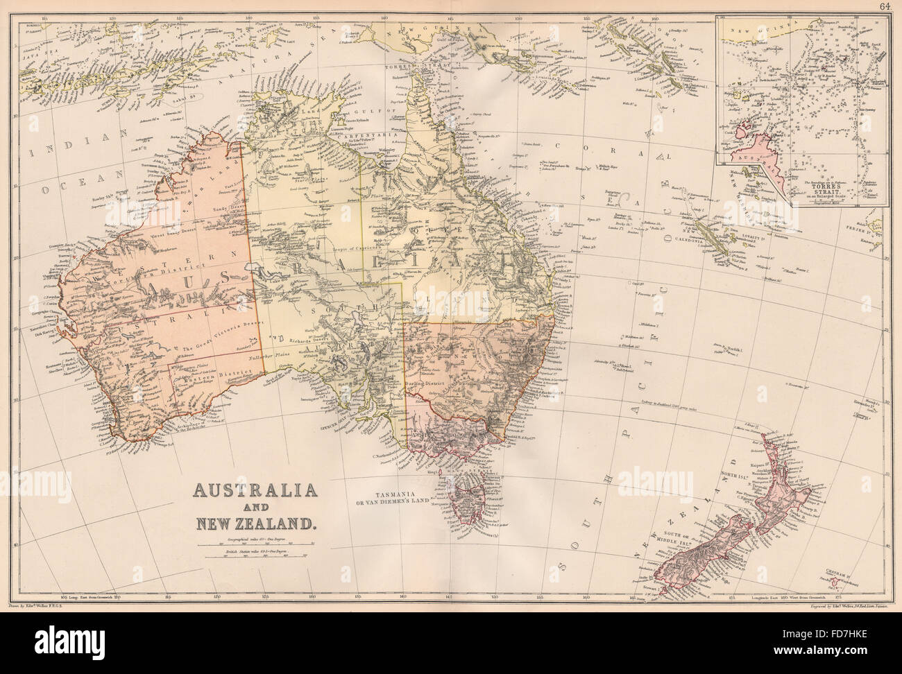Australien: Australien, Neuseeland. Eingelassener Torres-Strait-Detail. BLACKIE 1882 Karte Stockfoto