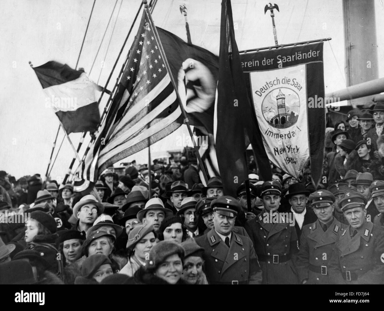 Saar-deutsche kommen aus Amerika in Hamburg, 1935 Stockfoto
