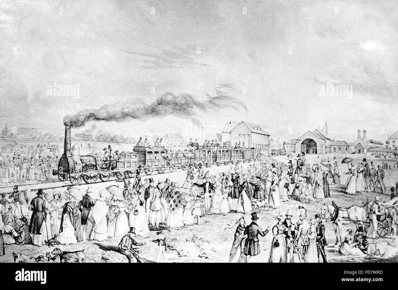 Eröffnung der Bahnlinie zwischen München und Augsburg, 1839 Stockfoto