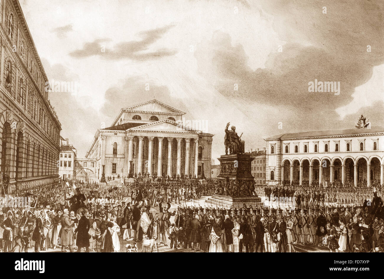 Das Denkmal am Max-Josef-Platz, 13.10.1835 enthüllt Stockfoto
