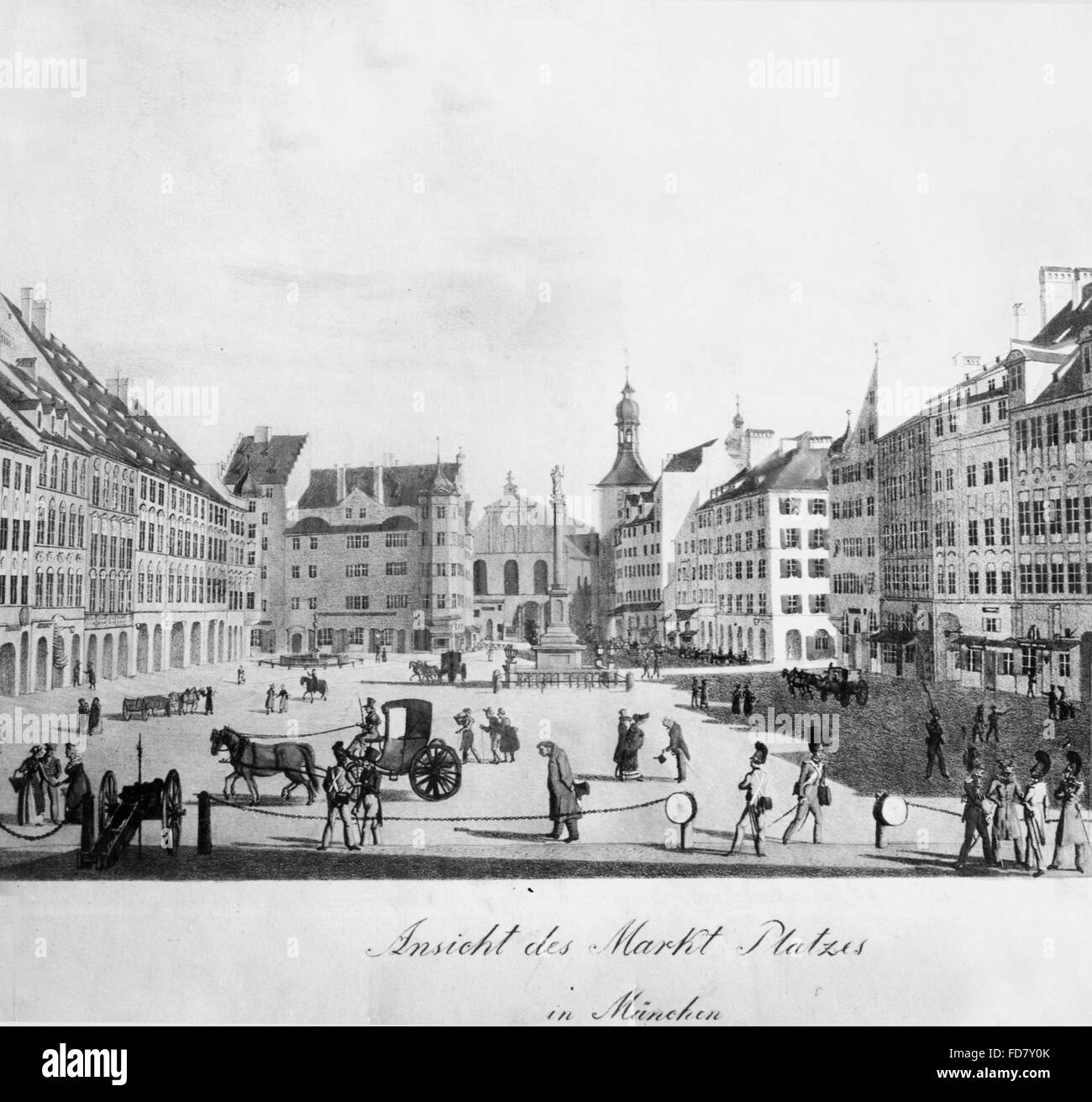 Marienplatz in München vor 1865 Stockfoto