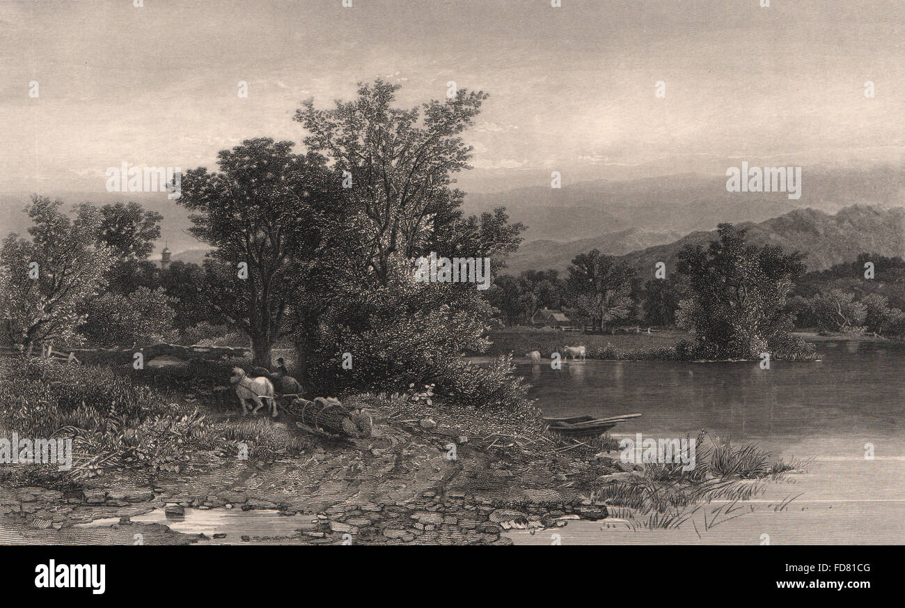 Neuengland: Housatonic River. Pferd zieht Bauholz, antike print 1874 Stockfoto