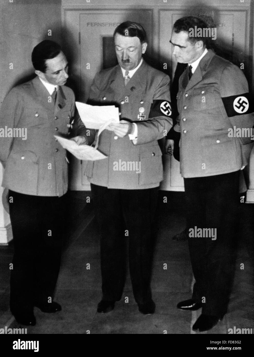 Joseph Goebbels, Adolf Hitler und Rudolf Heß, 1938 Stockfoto