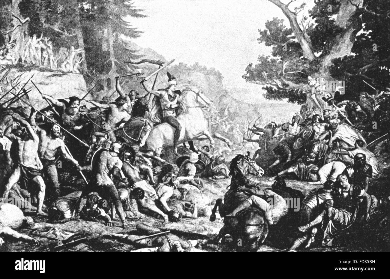 Darstellung der Schlacht im Teutoburger Wald in AD 9 Stockfoto