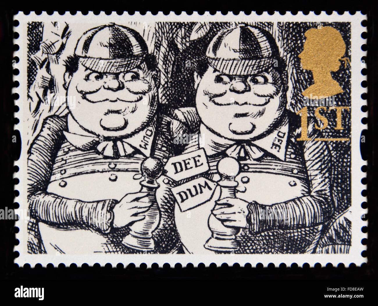 Briefmarken. Great Britain. Königin Elizabeth II. 1993. Grüße Briefmarken. "Schenken". Tweedledum und Tweedledee. 1.. Stockfoto