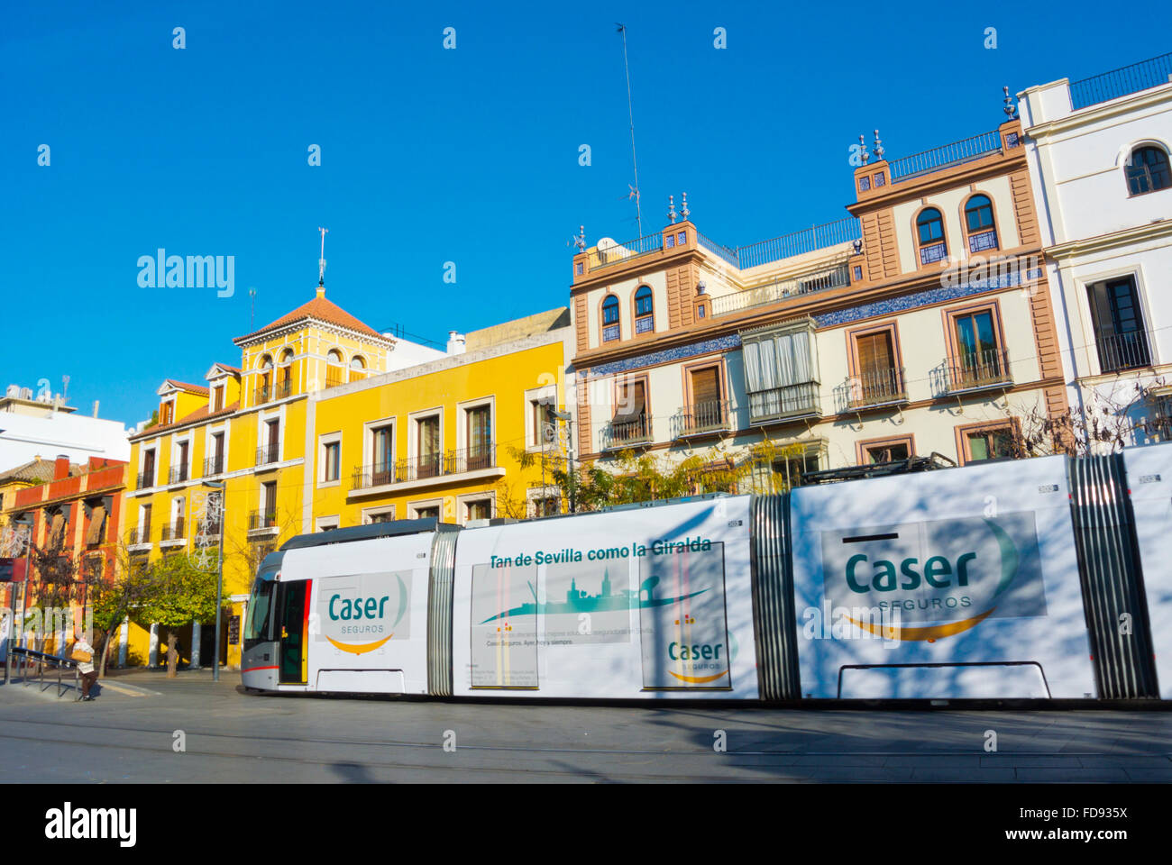 Straßenbahn, Avenida De La Constitución, Sevilla, Andalusien, Spanien Stockfoto