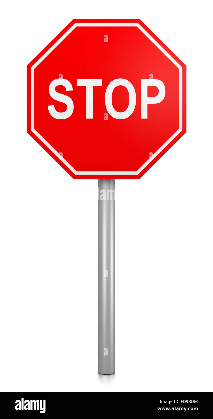 Klassische rote Stop-Schild auf weißem Hintergrund 3D Illustration Stockfoto