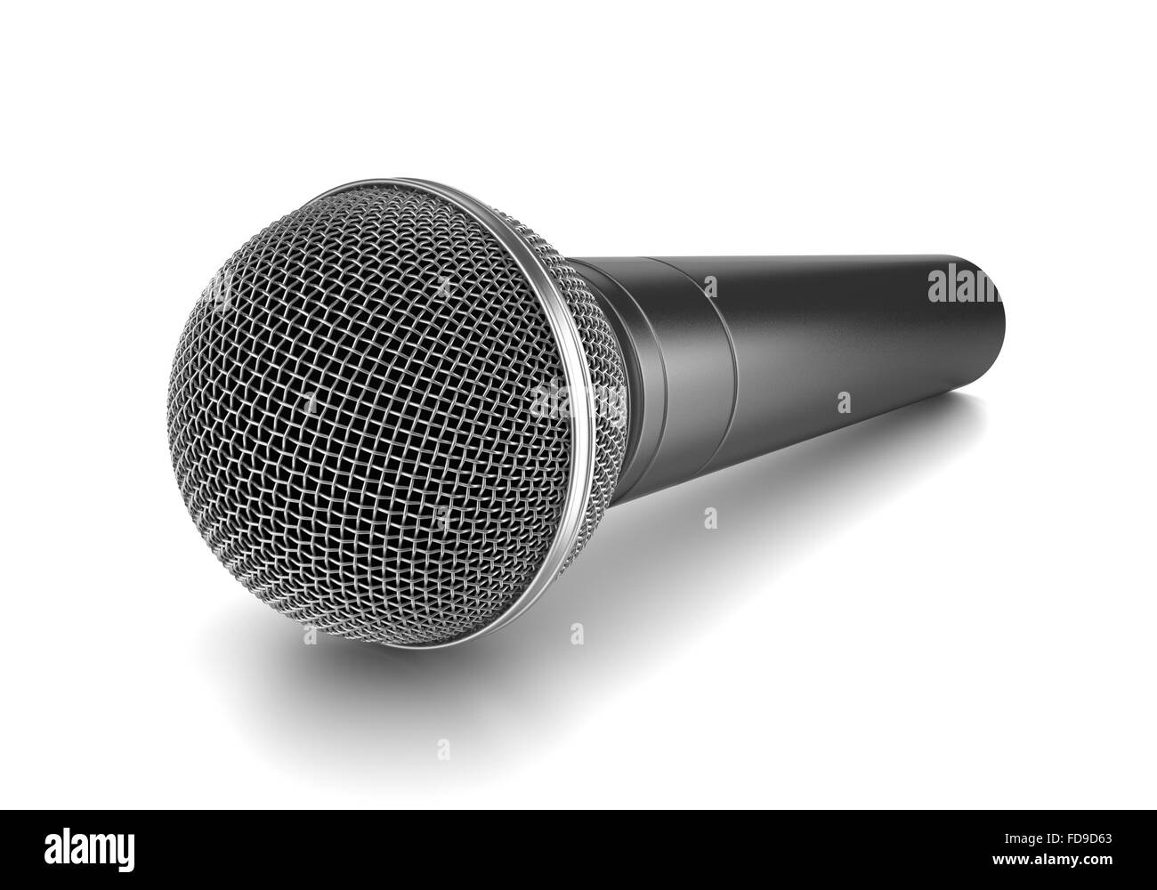 Metallische Mikrofon auf weißem Hintergrund 3D Illustration, Studioaufnahme Stockfoto