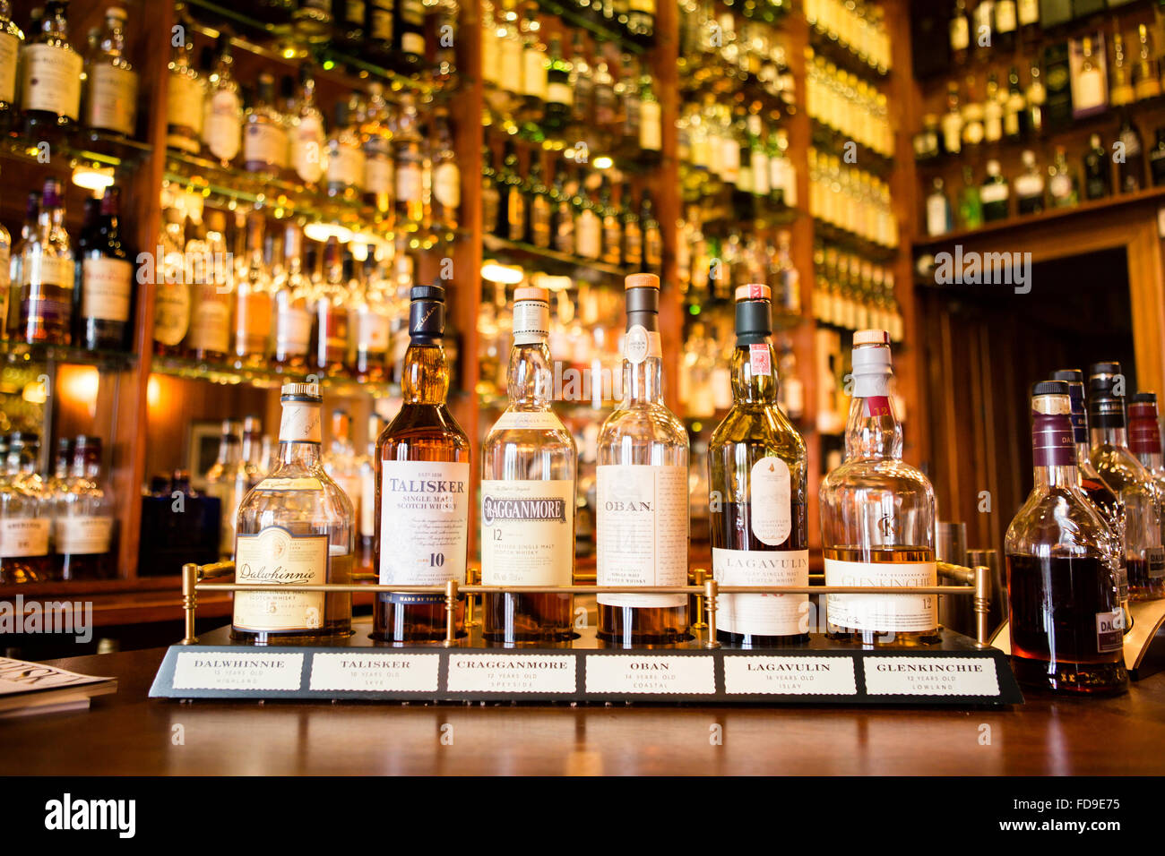 Schottischer Whisky-Auswahl Stockfoto