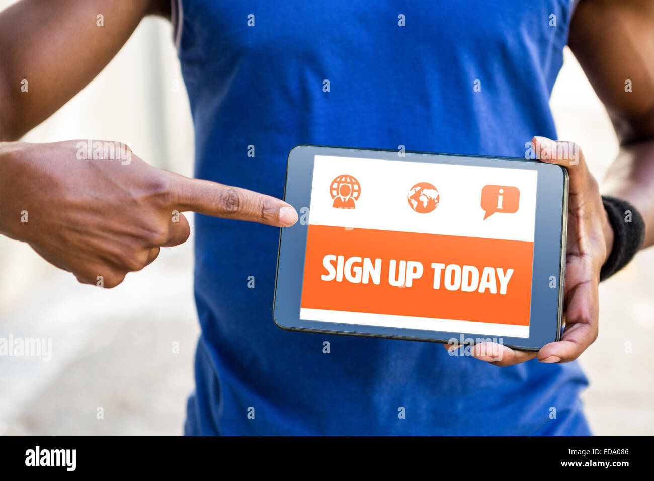 Das zusammengesetzte Bild im orangefarbenen Schild bis heute Stockfoto