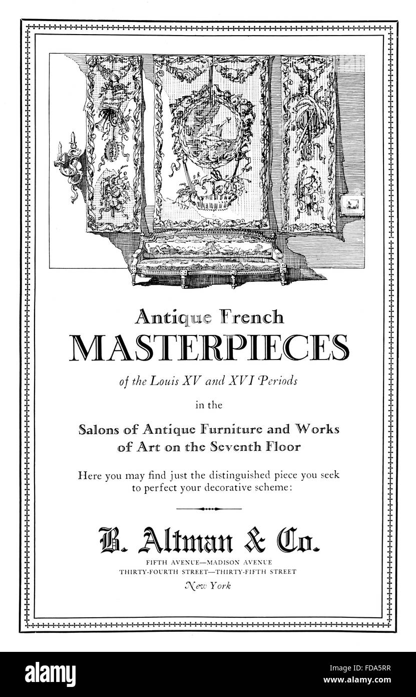 B Altman & Co Französisch Antikmöbel Verkauf Anzeige aus dem Jahr 1926 International Studio Magazin Stockfoto