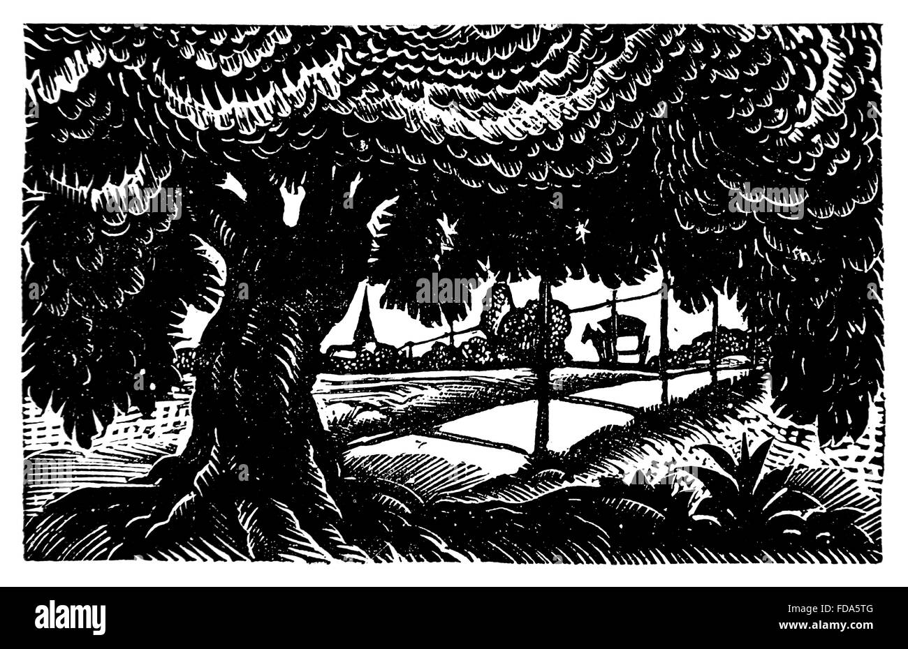 Kopfstück Holzschnitt von Pierre Falke für Monsieur Bille Dans la Tourmente, Illustration von Pierre Villetard Stockfoto