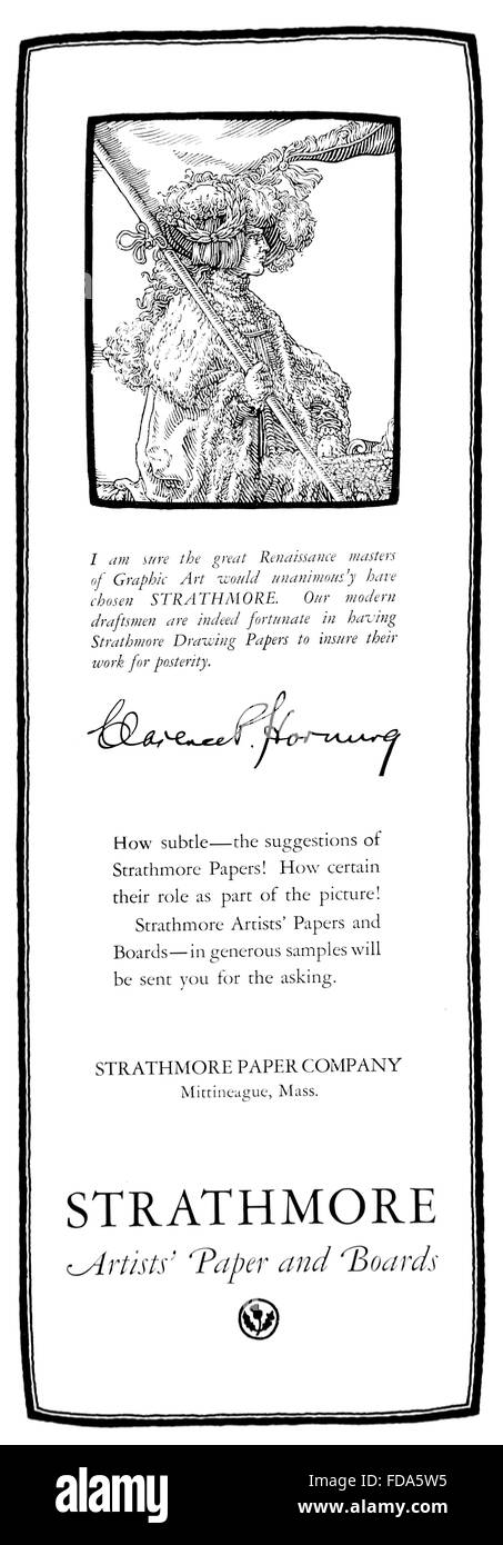 Strathmore Künstler ist Papier und Boards Künstler Clarence P Hornung Bestätigung Anzeige aus dem Jahr 1926 International Studio Magazin Stockfoto
