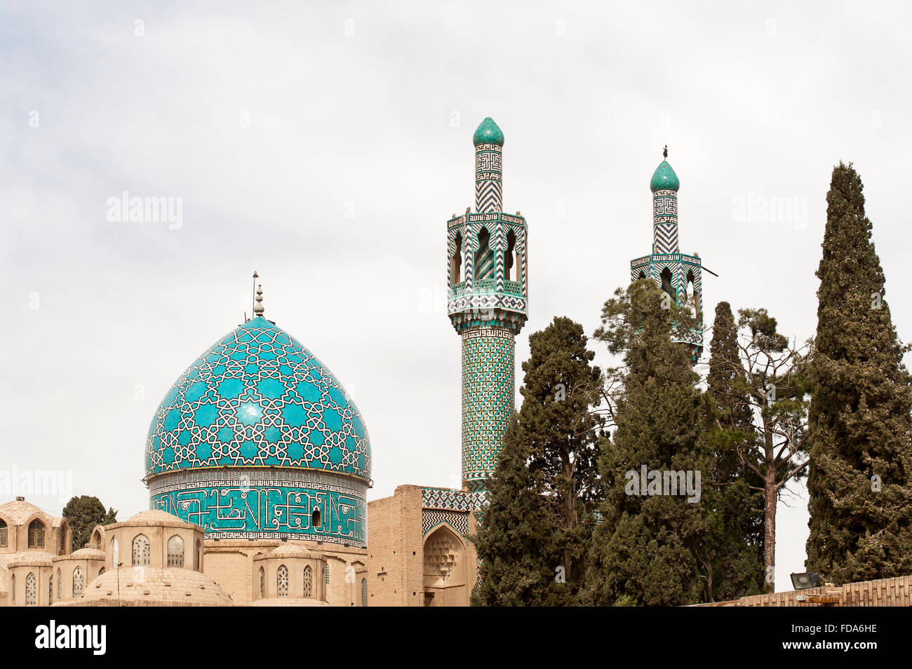 Grab, Moschee, türkisfarbenen Kuppel, Minarette, Mausoleum von Shah Nimatullah Wali, Shi'ite Sufismus, Mahan, Provinz Kerman, Iran Stockfoto
