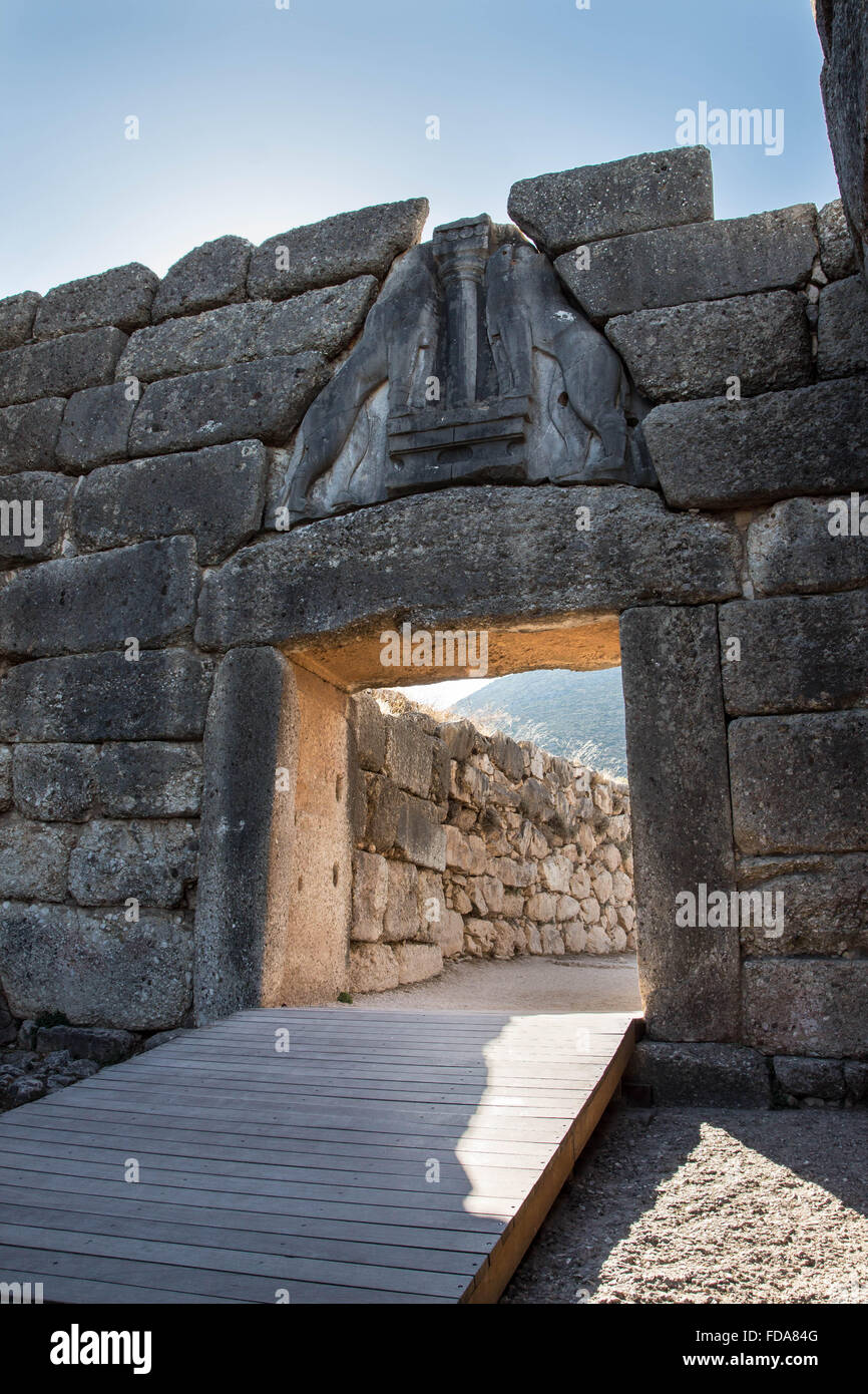 Reisen Sie Standorte - Mykene, Lion Tor, Griechenland Stockfoto
