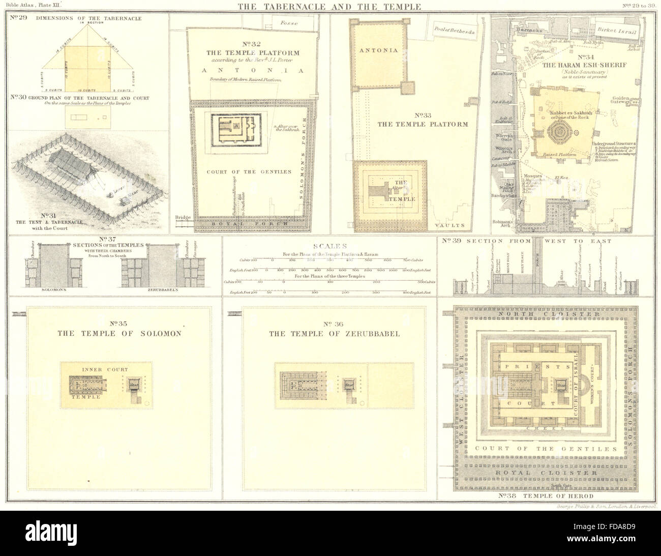 ISRAEL: Tabernacle Zelt Tempel Esh-Sherif Solomon Zerubbabel Herodes, 1900 Karte Stockfoto