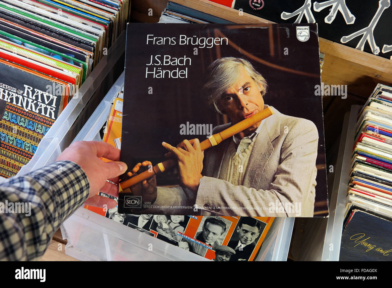Album des niederländischen Barock Flötist Frans Brüggen Stockfoto