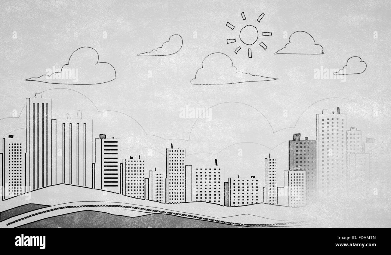 Bau-Konzeptbild mit modernen Stadt Skizze Stockfoto
