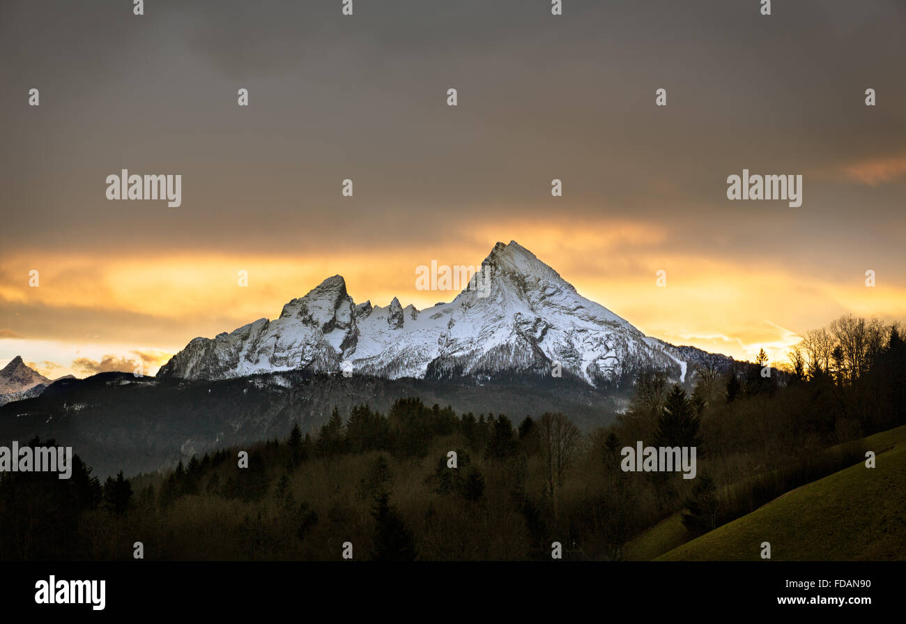 Watzmann, bei Sonnenuntergang, Berchtesgadener Land, Deutschland Stockfoto