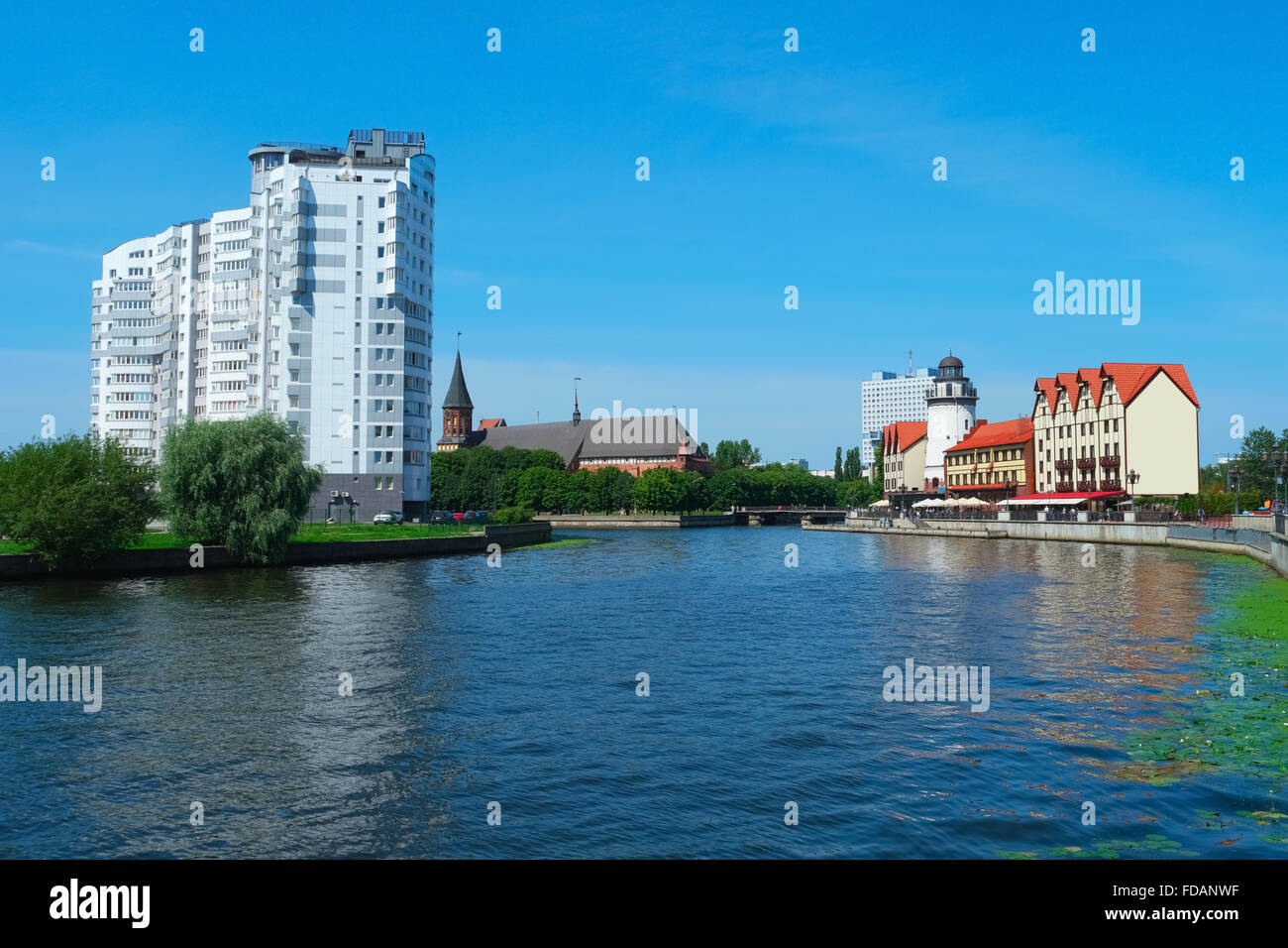 Blick auf das Zentrum von Kaliningrad und Pregolya River, Russland, Europa Stockfoto