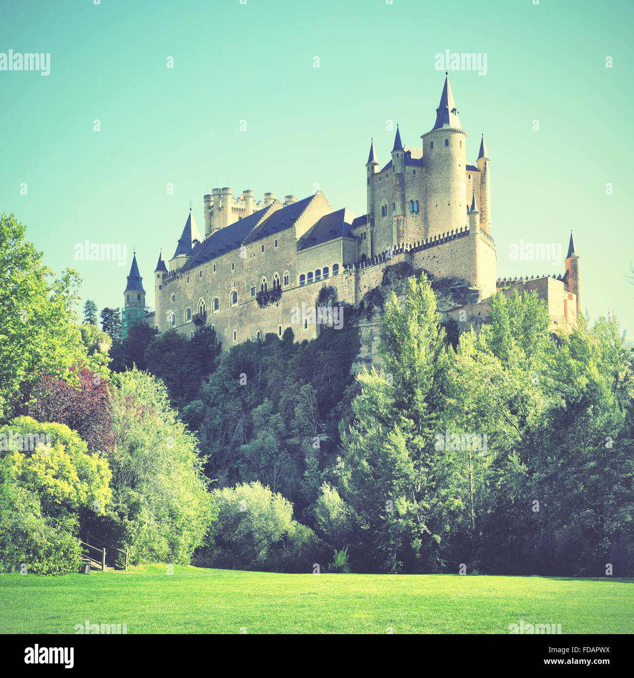 Burg von Segovia (Alcazar), Spanien. Retro-Stil gefilterten Bild Stockfoto