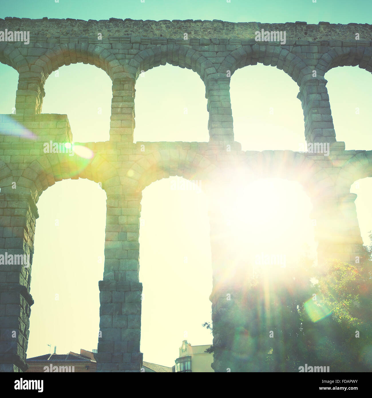 Antike römische Aquädukt in Segovia, Spanien. Retro-Stil gefilterten Bild Stockfoto