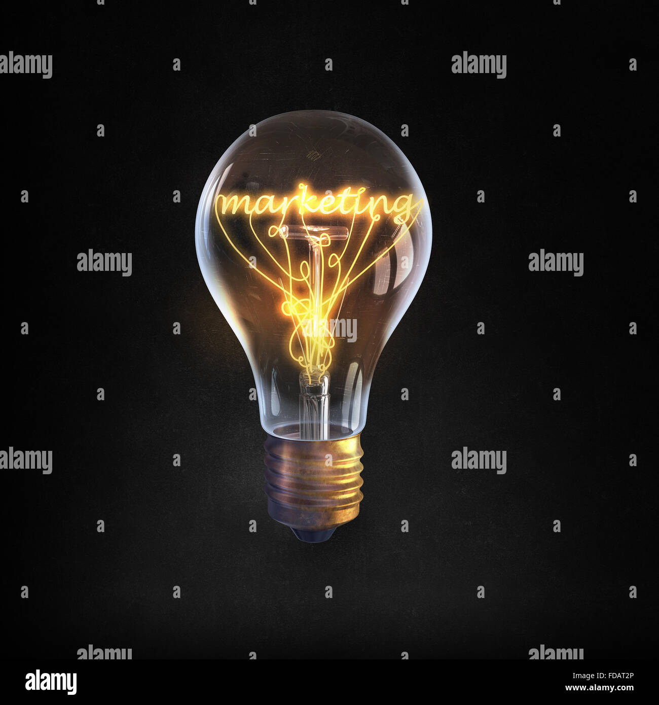 Glühende Glas Glühbirne mit marketing Wort inside Stockfoto