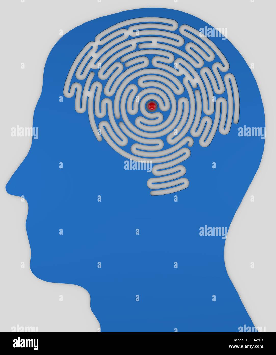 Gehirn-förmigen Labyrinth in einem Kopf im Profil, Seitenansicht Stockfoto