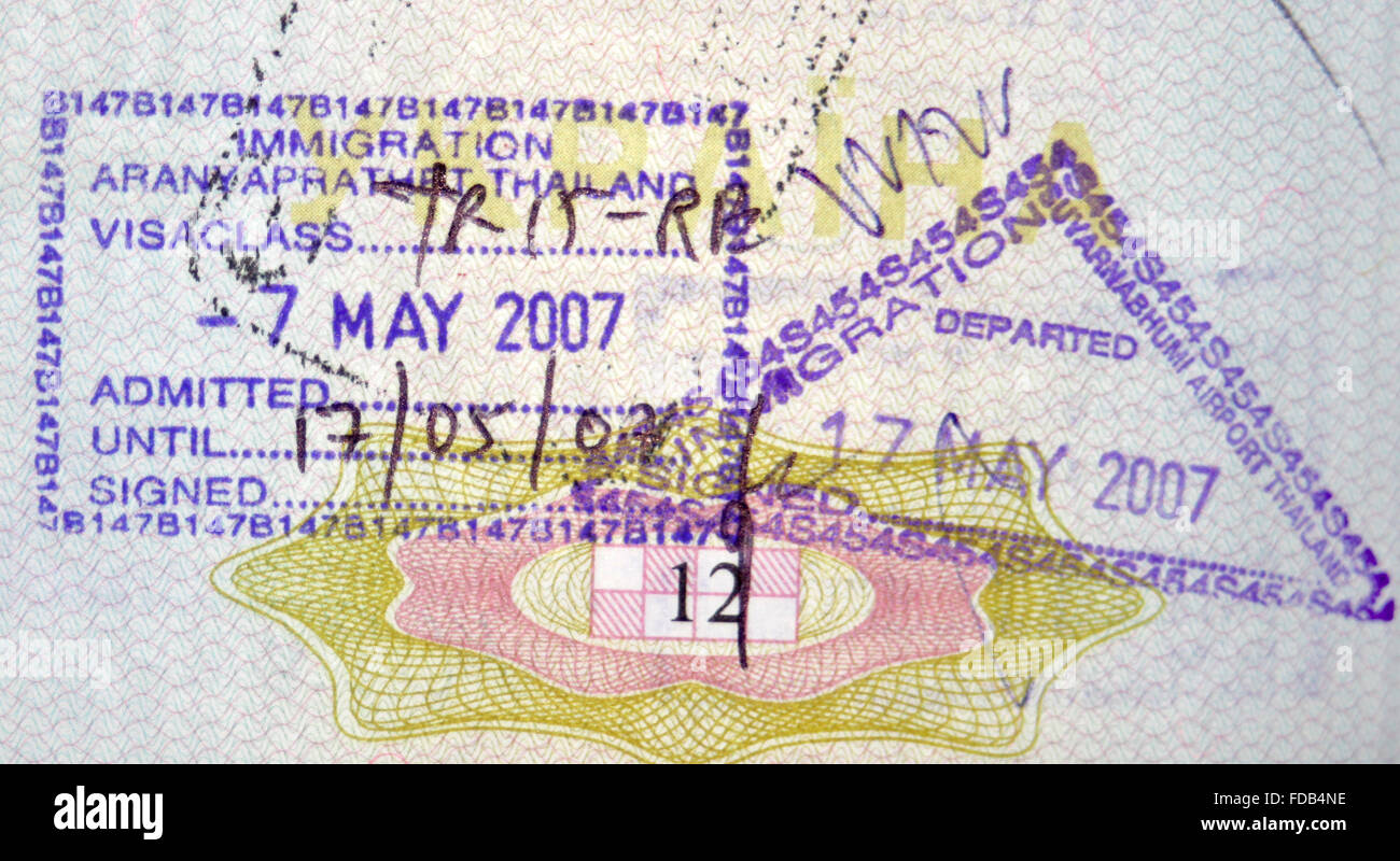 Thailand Visum Passstempel Stockfoto