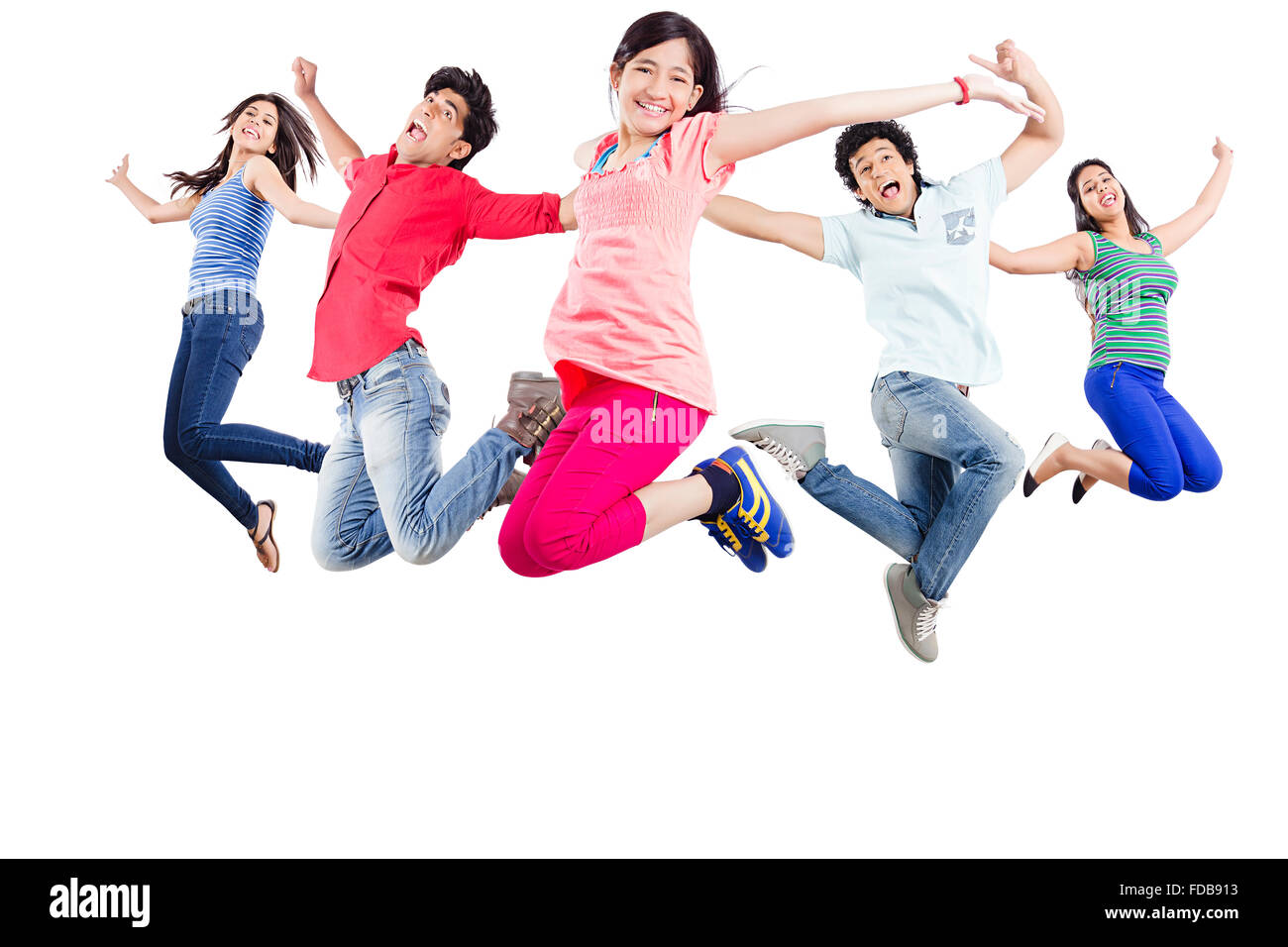 Jugendliche Gruppe Freunde Studenten feiern Springen Stockfoto