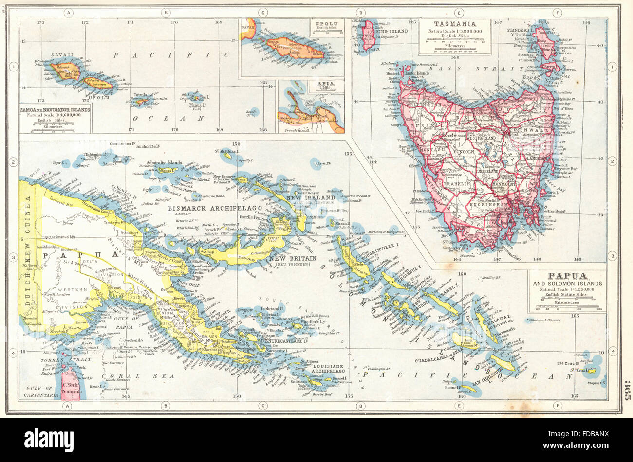 Tasmanien-SAMOA PAPAU SOLOMON ISLANDS: Navigator Inseln Upolu Apia, 1920-Karte Stockfoto
