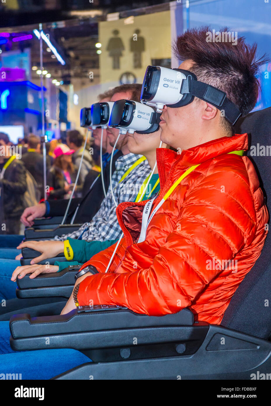 Virtual-Reality-Demonstration auf der Samsung-Stand auf der CES in Las Vegas Stockfoto