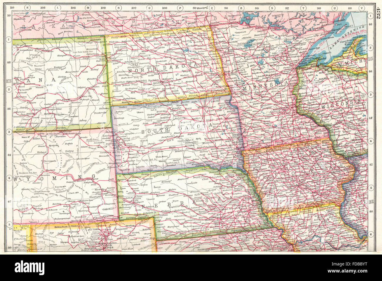 Map Of North Dakota And Minnesota Plains-Staaten Usa: North Dakota South Dakota Nebraska Minnesota Iowa,  1920-Karte Stockfotografie - Alamy