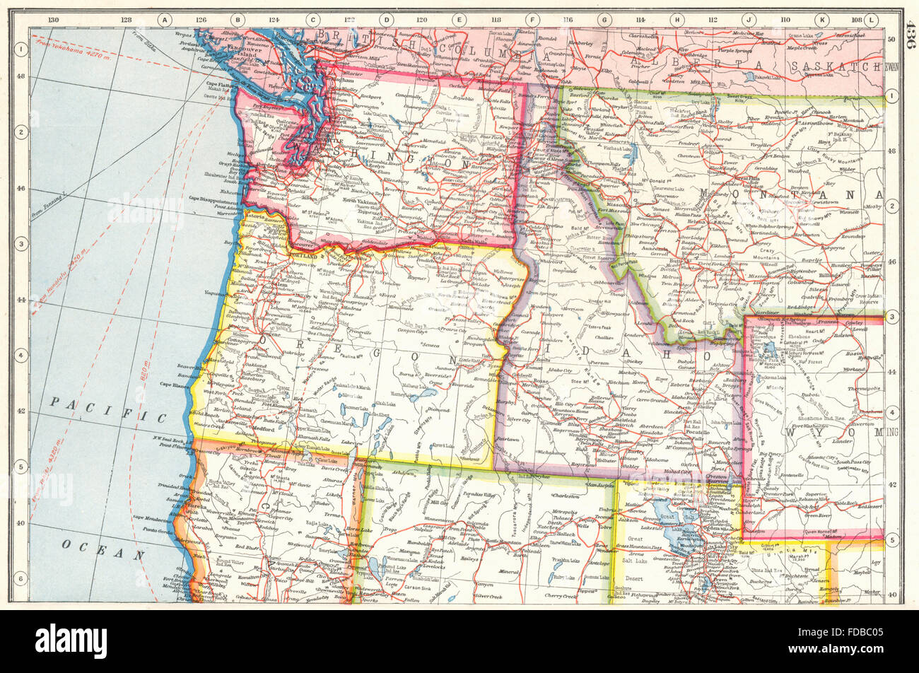USA PACIFIC NORTH WEST: Washington Bundesstaat Oregon Idaho Montana, 1920 alte Karte Stockfoto