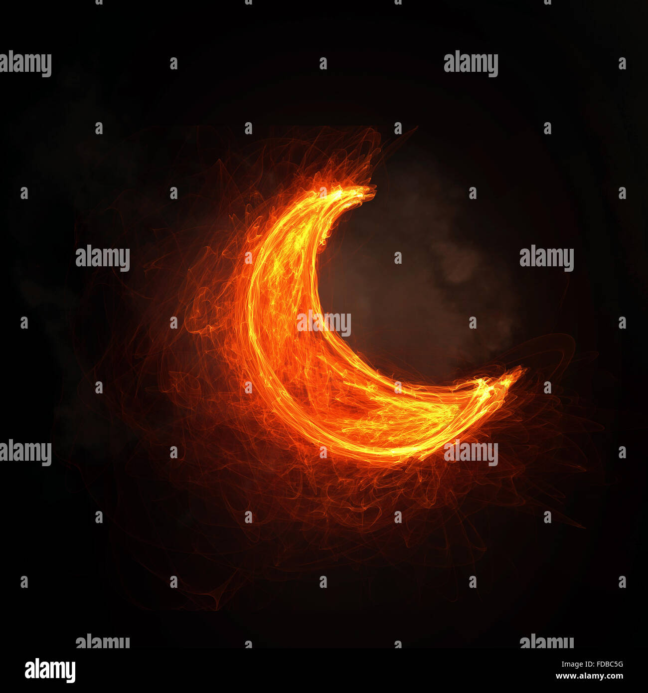 Hell leuchtende Mondsymbol auf dunklem Hintergrund Stockfoto