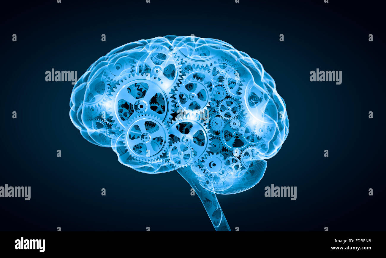 Konzept der menschlichen Intelligenz mit menschlichen Gehirn auf weißem Hintergrund digital Stockfoto