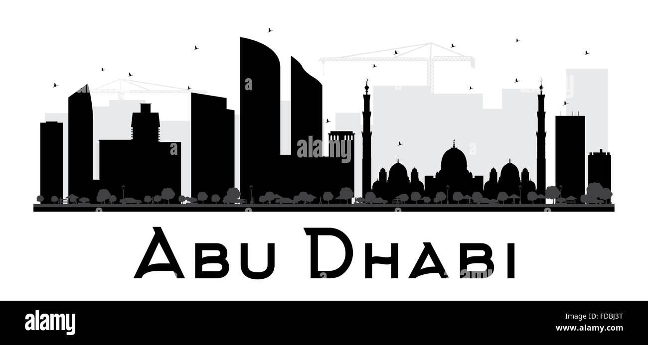 Abu Dhabi City Skyline schwarz-weiß Silhouette. Vektor-Illustration. Einfache flache Konzept für Tourismus Präsentation, banner Stock Vektor