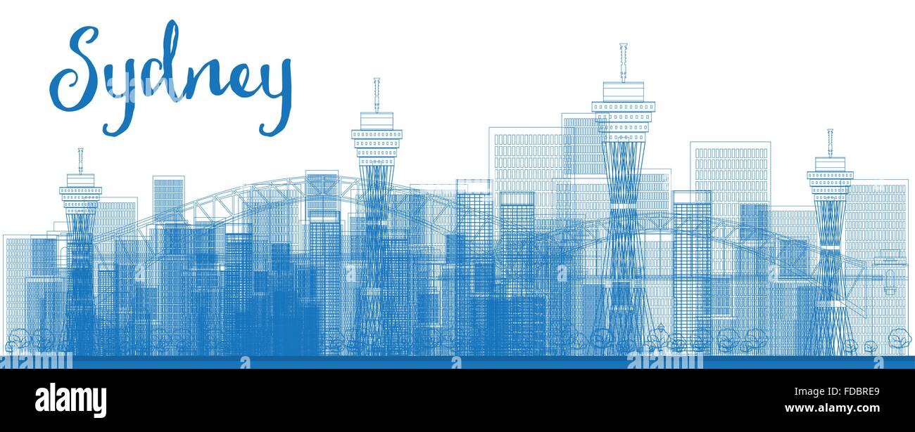 Abstrakten Umriss Sydney City Skyline mit Wolkenkratzern. Vektor-Illustration. Business-Reisen und Tourismus-Konzept Stock Vektor