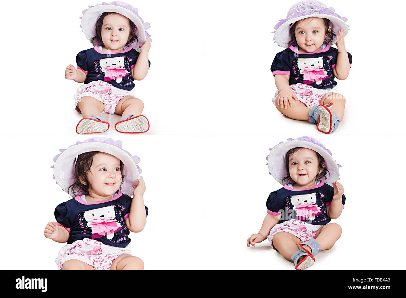 1 indischen niedlichen Baby Multi-tasking Montage Foto Stockfoto