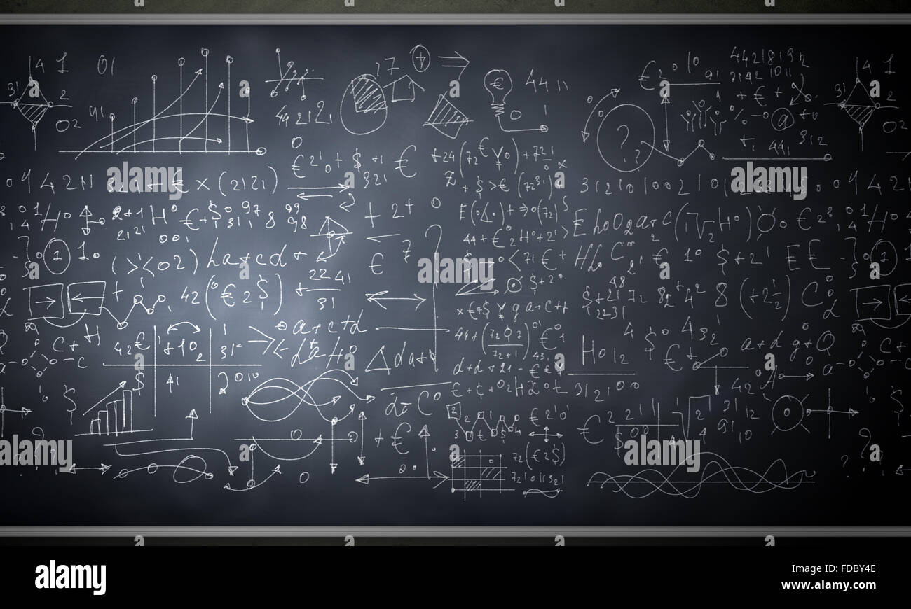 Hintergrundbild von Blackboard mit Wissenschaft Zeichnungen Stockfoto