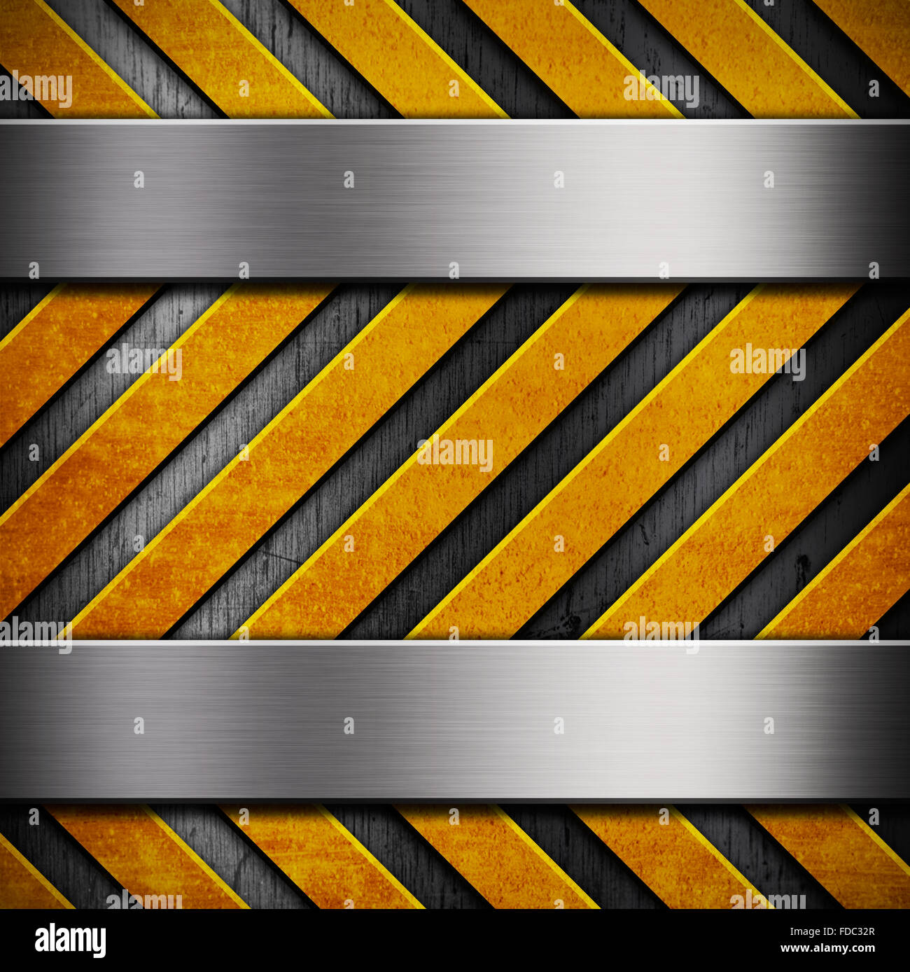 Metall Textur mit gelben Gefahr Streifen Stockfoto