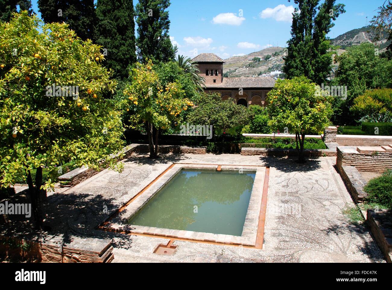 Palacio del Partal (Gärten von der partal), Palast von Alhambra, Granada, Provinz Granada, Andalusien, Spanien, Westeuropa. Stockfoto