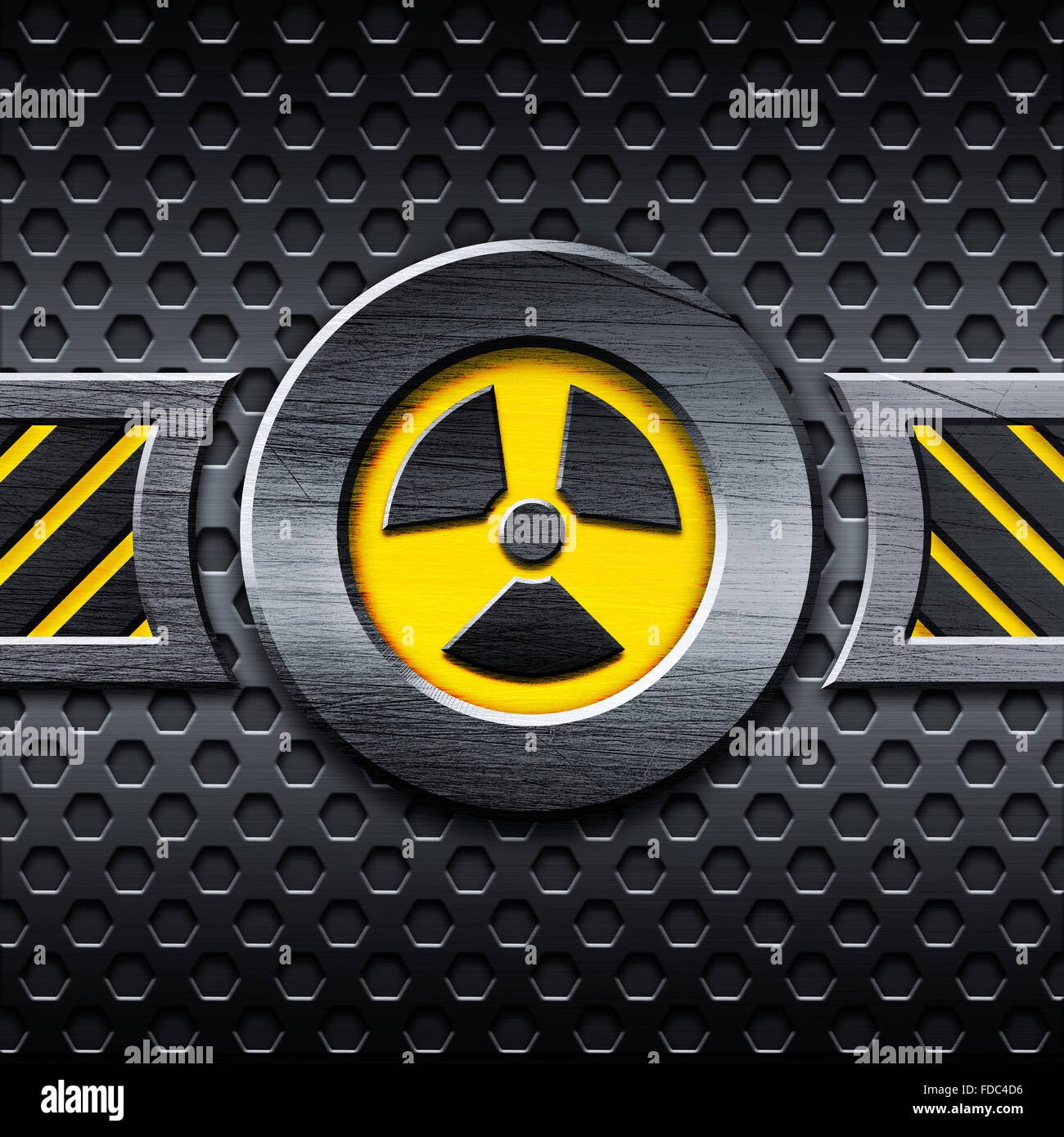 Metall Hintergrund mit Warnschild "Strahlung" Stockfoto