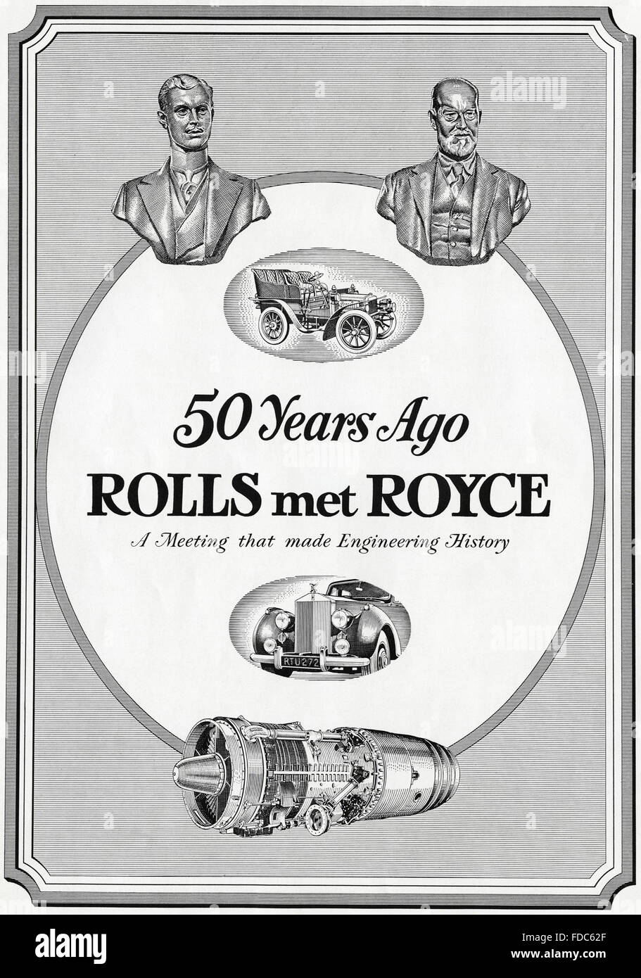 Original Vintage Anzeige aus der 1950er Jahre. Werbung von 1954 Werbung feiert 50-jähriges Bestehen des Rolls-Royce. Stockfoto